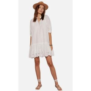 Tart Mia White Eyelet Shift Dress Women Ruffle Hem Peasant Cotton Mini‎